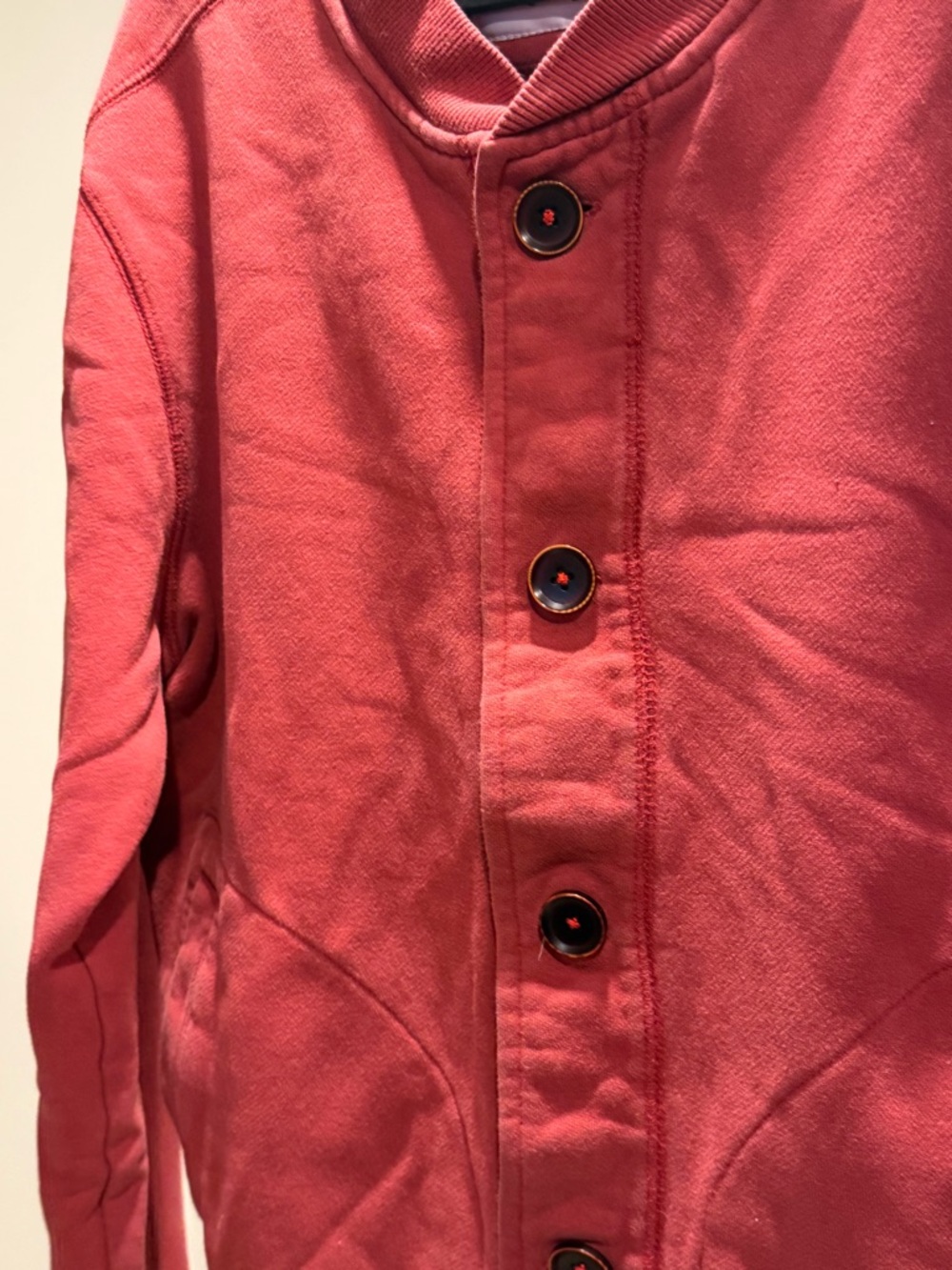 Men's Red Button-Up Bomber cardigan - Picture 4 of 4